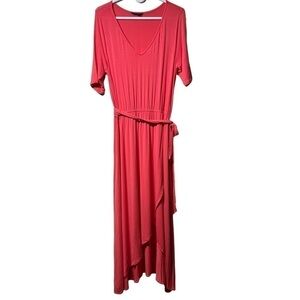 Lands’ End Maxi Wrap Short Sleeve Coral Dress Size M (10-12)